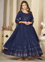 Georgette Blue Traditional Wear Embroidery Work Anarkali Suit